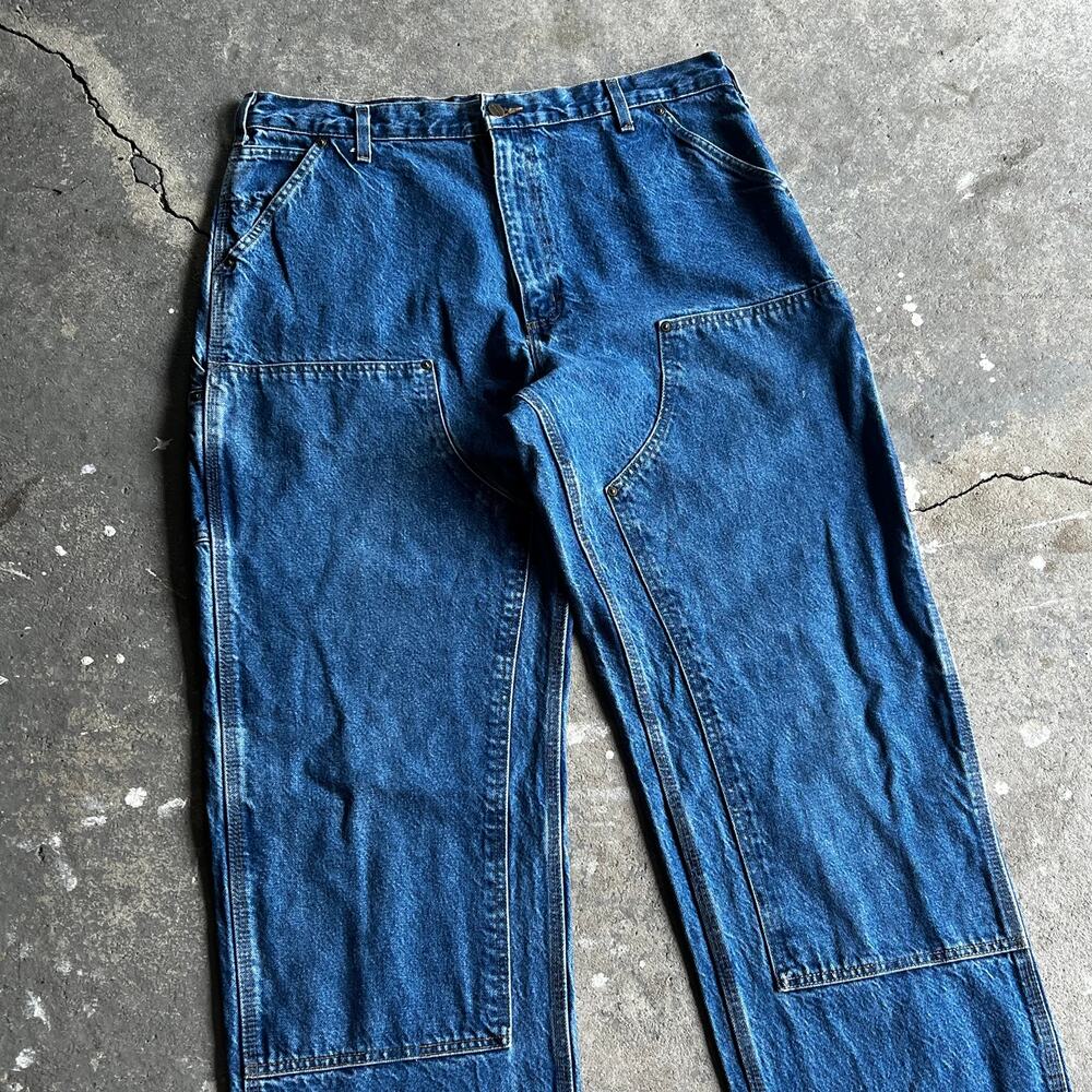 Carhartt blue denim jeans double knee work wear carpenter pants - Picture 2 of 8